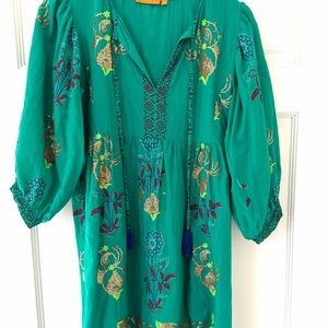 Oliphant Teal Dress with Gold Embroidery